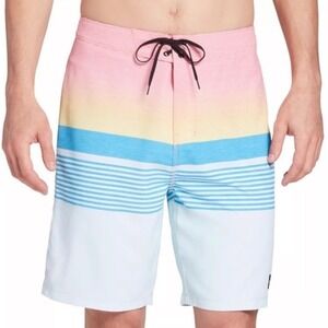 Hurley Mens Sunset Stripe Board Shorts Pink Yellow Blue Swim Trunks Size 36